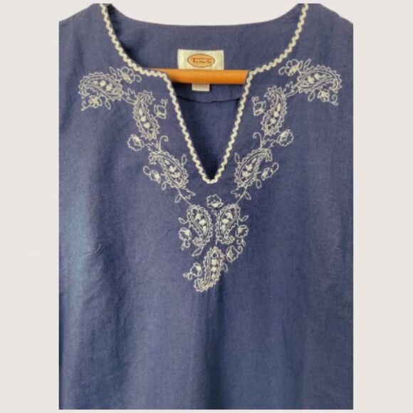 Talbots Embroidered Beaded Blouse 3/4 Sleeve Linen/Cotton Indigo Blue Si… - Picture 3 of 8